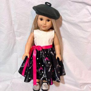 Paris Sparkle Dress + Black Beret Hat New Doll Clothes fits American Girl and 18